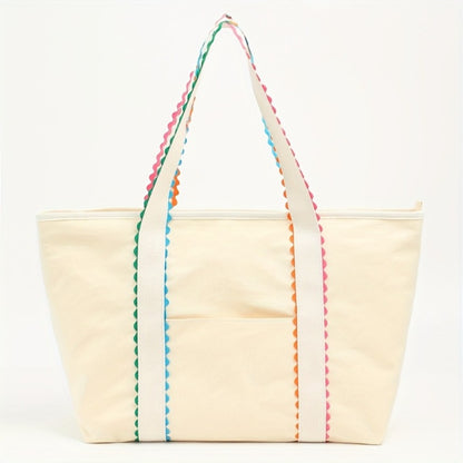 Ladies' Large Capacity Handbag | Beige Zipper Closure, Spacious Shopping Bag, Machine Washable for Daily and Beach Use, Casual Outing, Fashion Additions, Durable Structure, Multi-functional, Travel Essential