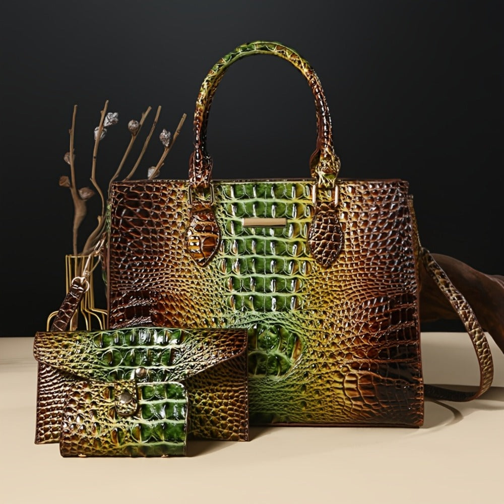 3pcs Set Crocodile Print Tote Bag - Large Capacity, Women'S Fashion Handbag, Shoulder Bag And Purse