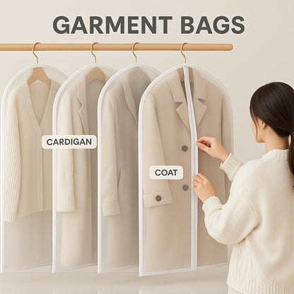 5pcs Set/24 Inch * 55 Inch Zipper Clothing Bag - Transparent PEVA Dustproof Clothing Cover, Suitable for Jackets, Suits, And Fine Fabrics, Equipped with Full Zipper/wardrobe Organizer And Travel Storage Space/perfect Gift