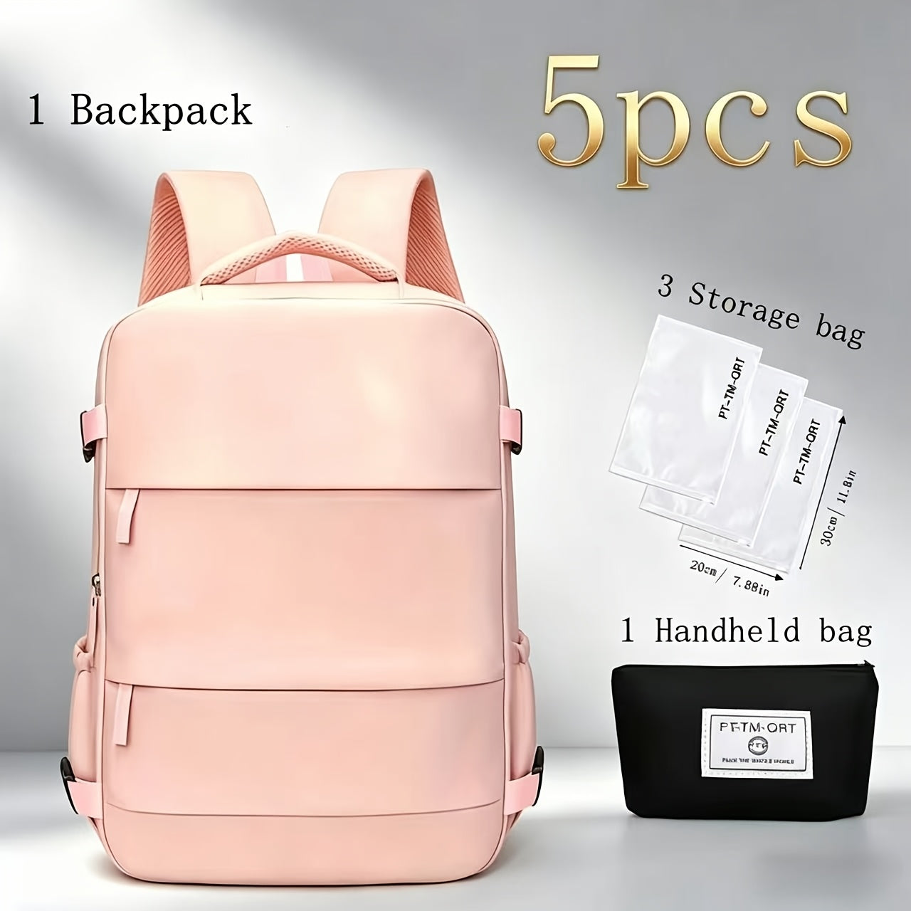 5pcs Women'S Backpack Large Capacity Travel Bag, Expandable Large Capacity Luggage Backpack, Solid Color Business Weekend Bag with Shoe Compartment, Adjustable Straps, 180° Opening, Airline Travel Standard, Multiple Colors Available