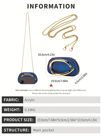 Women'S Evening Clutch with Golden Metal Handle And Removable Chain Shoulder Strap, Minimalist Acrylic Bag Perfect for Weddings And Parties, Designed with Magnetic Closure, Lining, Coin Pocket, And Photo Compartment