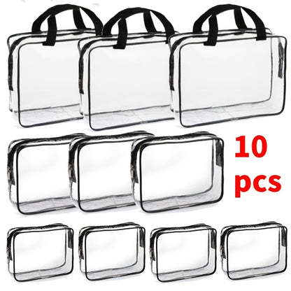 9/10pcs Clear Makeup Bags - High-Quality Transparent Storage Bags, Beach Bag, Clear Bag, with Secure Zipper Closure - Reusable, Organizer Bags for Travel And Home Storage - Multi-Functional Storage Solution, Suitable for Beach And Outdoor Use