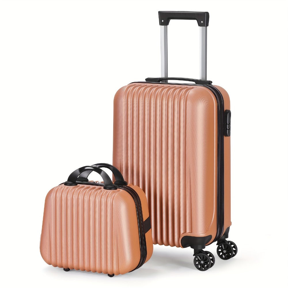 Two-Piece Luggage Set (20" And 14" Backpack) for Travel, Featuring Checked Suitcases That Are Lightweight And Portable, with Hard Sides And Spinner Wheels, Available in Rose Golden, Black, And Dark Blue