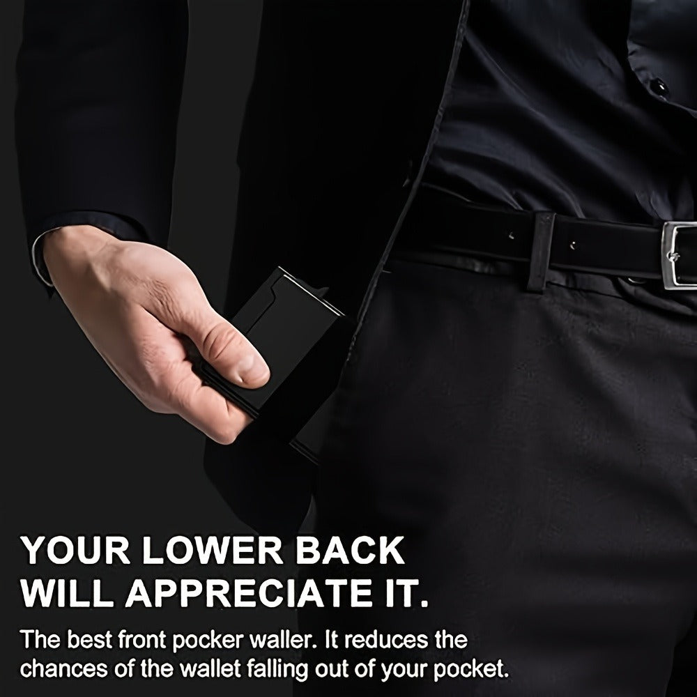 Multi-functional RFID Blocking Smart Pop-Up Wallet, Minimalist Front Pocket Design, Ultra-slim Men's Card Holder, High-capacity Wallet, Durable Expandable Back Panel, Holds Multiple Cards and Cash, Pocket Wallet, Men's Gift