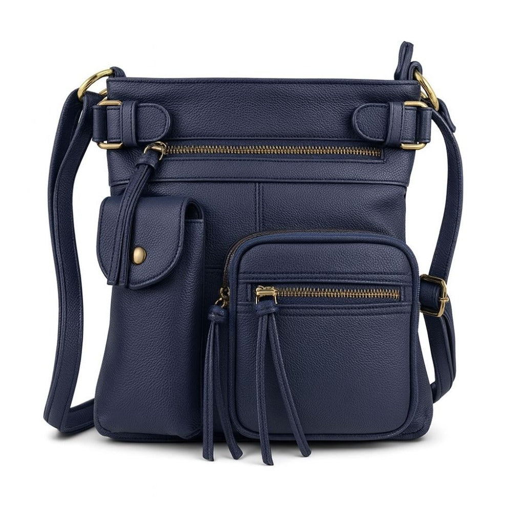 Super Soft Genuine Leather Crossbody Bag with Top Belt Accent – Classic Bronze Hardware