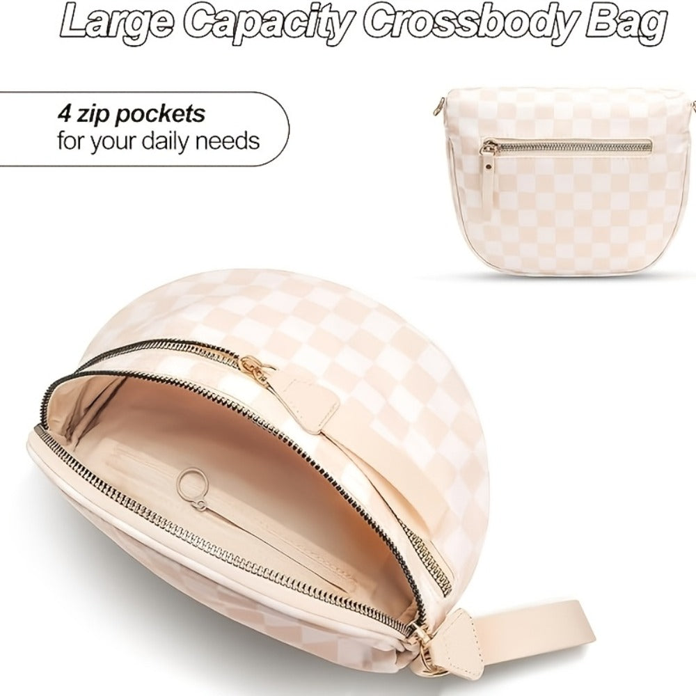 2799 Checkered Crossbody Bag, Women'S Nylon Waist Pouch, Spacious Crossbody Tote with Shoulder Strap, Available in 18 Colors
