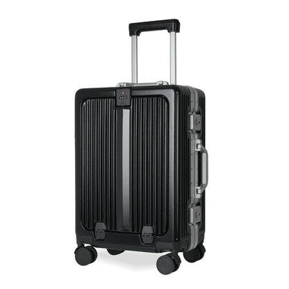 YOUGGELI 1pc 20 Inches Business Luggage Front Opening Computer Compartment Trolley Case, Unique Design Shock Absorption Brake Wheel, Travel Password Boarding Case, With Spinner Wheel