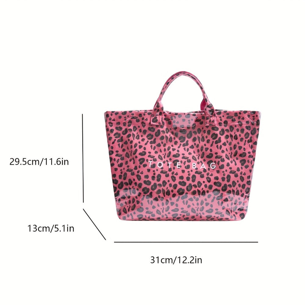 Fashion High-end Texture Large Capacity Leopard Print Tote Bag, PU Open Tote Bag Storage Bag, Niche Design Versatile Tote Bag Beach Vacation Tote Bag