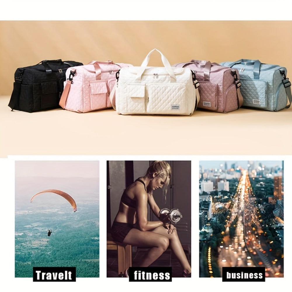 Women's Weekender Bag with Shoe Compartment, Travel Duffel Bag, Large Capacity Fitness Yoga Tote Bag, Expandable Carry-On Bag (Beige, Black, Pink, Teal, Purple)