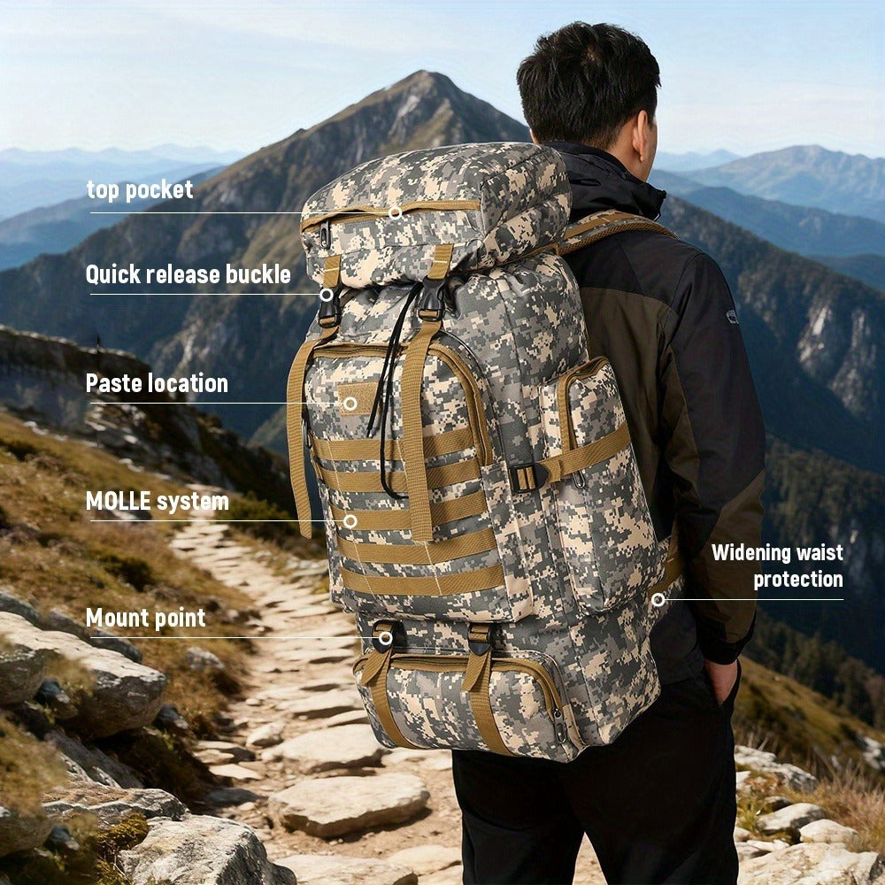 Set of 2pcs 21.13gal Spacious Multifunctional Camouflage Tactical Hiking Backpacks Featuring Various Compartments And a MOLLE System, Ideal for Outdoor Adventures, Camping, Trekking
