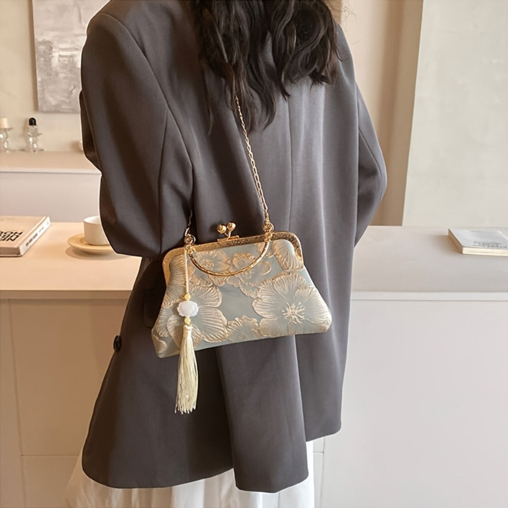 [Christmas Gift Bags] Evening Bags for Women Elegant And Classy, Retro Crossbody Bags, Ethnic Style Evening Bags, Fashion Shoulder Bag with Metal Chain, Handbags for Women Designer, Crossbody Bag Purse Christmas Bags for Gifts Christmas Gift Bags