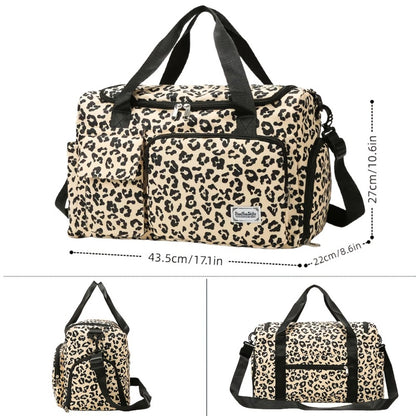 Large Size Large-Capacity Leopard Print Travel Duffel Bag with Multiple Compartments, Shoe Compartments And Spacious Overnight Carry-On Design-Durable Nylon Leisure Sports Fitness Bag, Suitable for Women, Gym, Travel, Weekend Travel, Fitness Bag