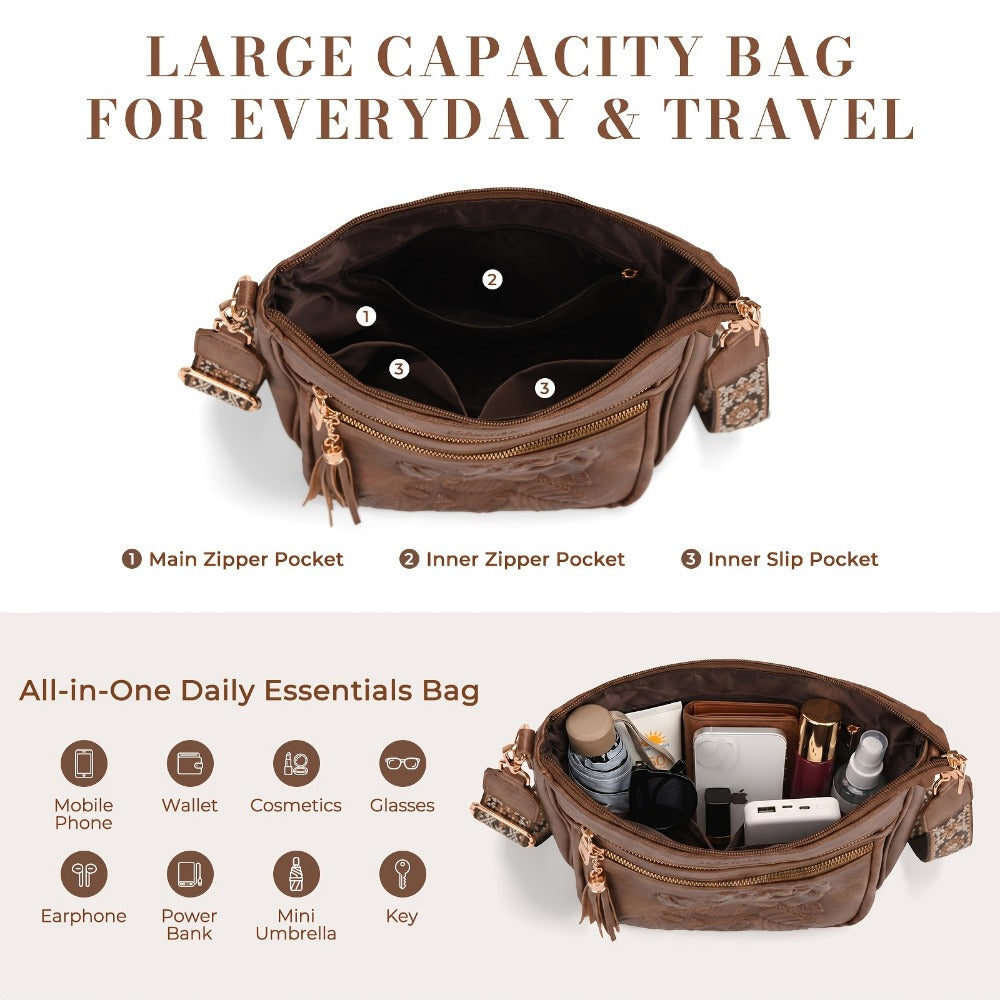 Crossbody Bag for Women – for Work & Everyday Use, Medium Size Floral Cutout Fashion | Bag Vero – detail view 6