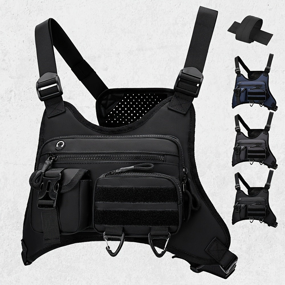 A Men's Multi Style Sports Chest Bag with Hollowed Out Design Tactical Backpack, Suitable for Multiple Scenarios