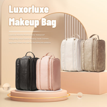 [Large Cosmetic Bag] Card Holder + Makeup Bag Women's Large Capacity High Quality Cosmetic Bag - Tri-Fold Travel Makeup Multiple Zippered Pockets & Wrist Strap for Brushes, Toiletries, Storage, Toiletry Bag | Large Cosmetic Bag