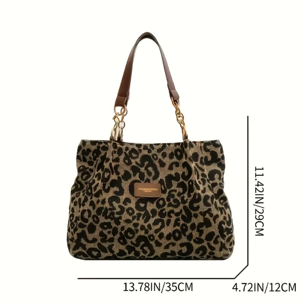 Ladies' Large Leopard Print Handbag - Fashionable Single Shoulder Handbag with Zipper Closure, Secure Golden Hardware, And Polyester Lining - Perfect for Daily Commuting Or Leisure Outings