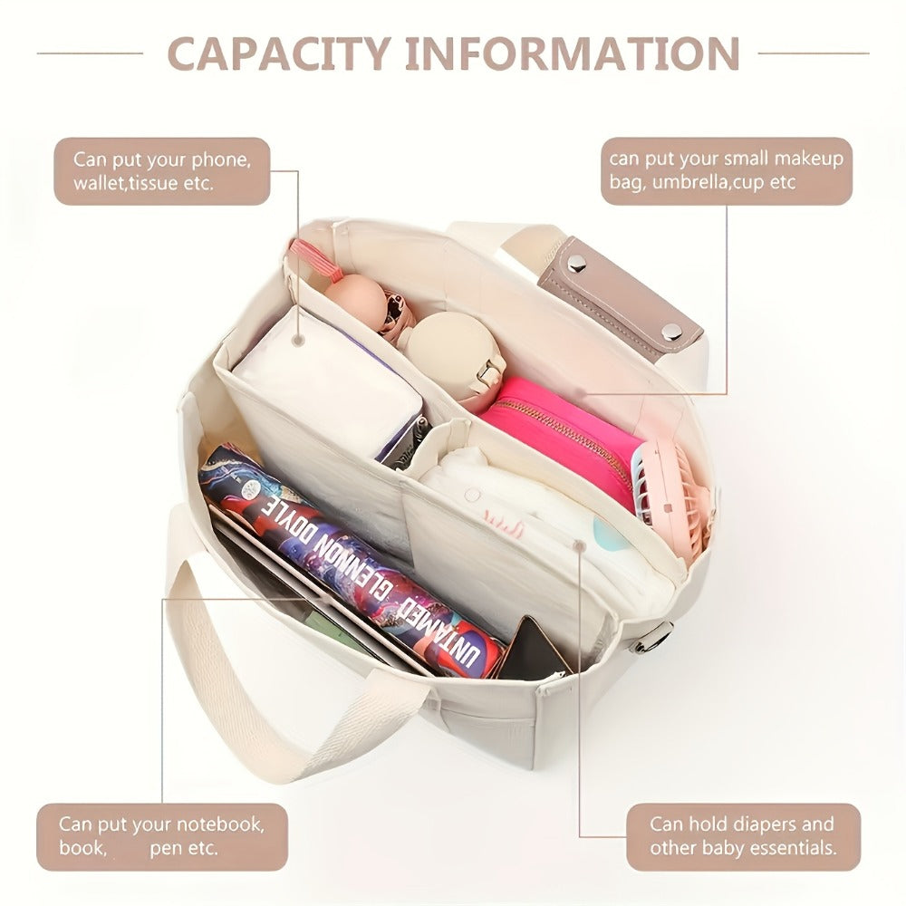 [Multi-Pocket Shoulder Bag] Spacious Multi-Pocket Shoulder Bag Featuring Compartments, Versatile Tote Design, Sturdy Handles, in Beige Color