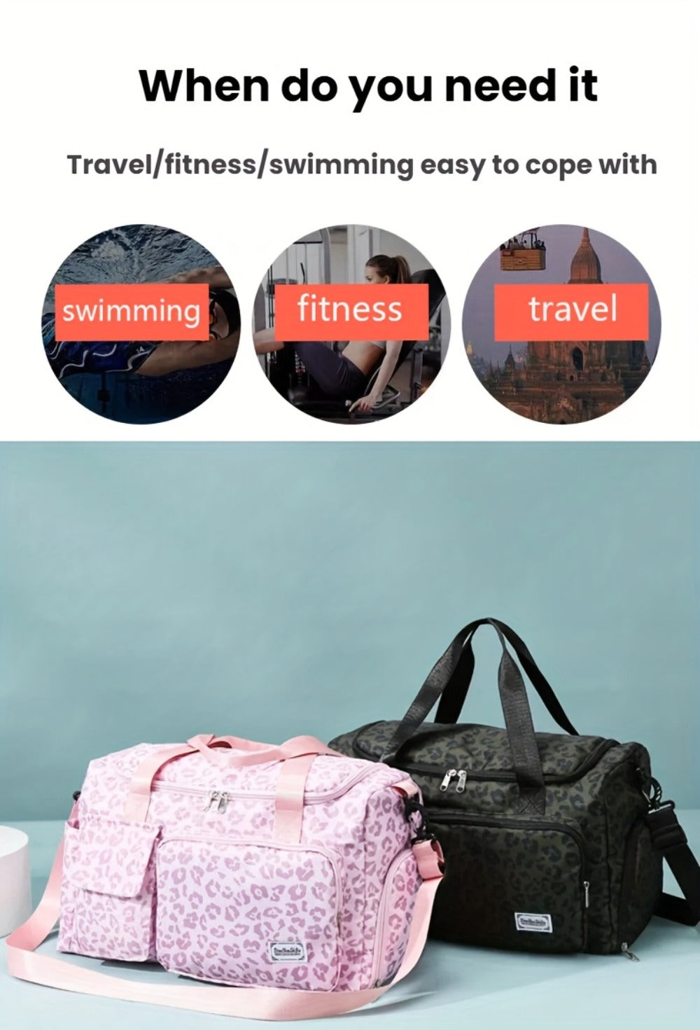 Large Size Large-Capacity Leopard Print Travel Duffel Bag with Multiple Compartments, Shoe Compartments And Spacious Overnight Carry-On Design-Durable Nylon Leisure Sports Fitness Bag, Suitable for Women, Gym, Travel, Weekend Travel, Fitness Bag