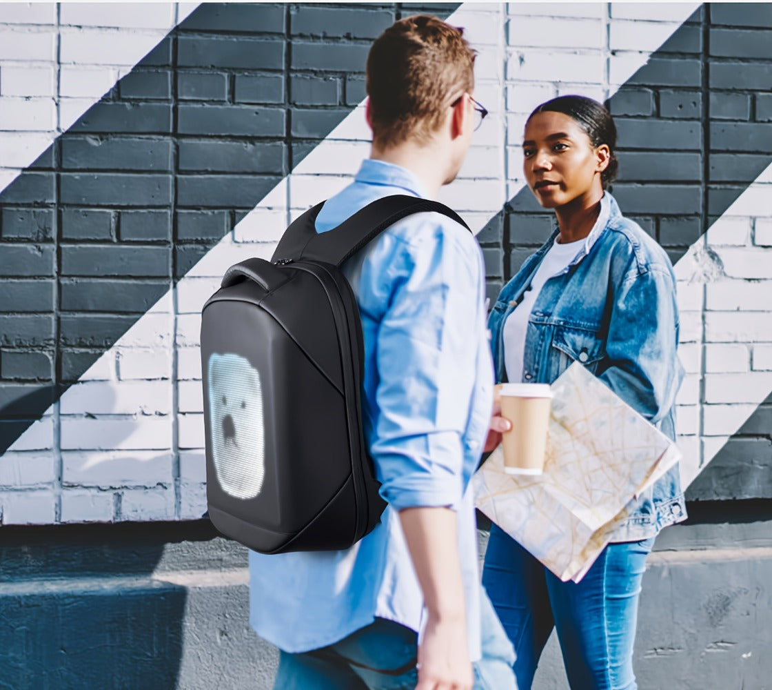 LED Baseball-Themed Backpack with Pixel Display - Nylon, Casual Style, USB Charging, App Control, Adjustable Straps for Daily Commute & Leisure - Bright Yellow with Black Accents, Adjustable Backpack|Gaming Accessory|Usb Powered Bag