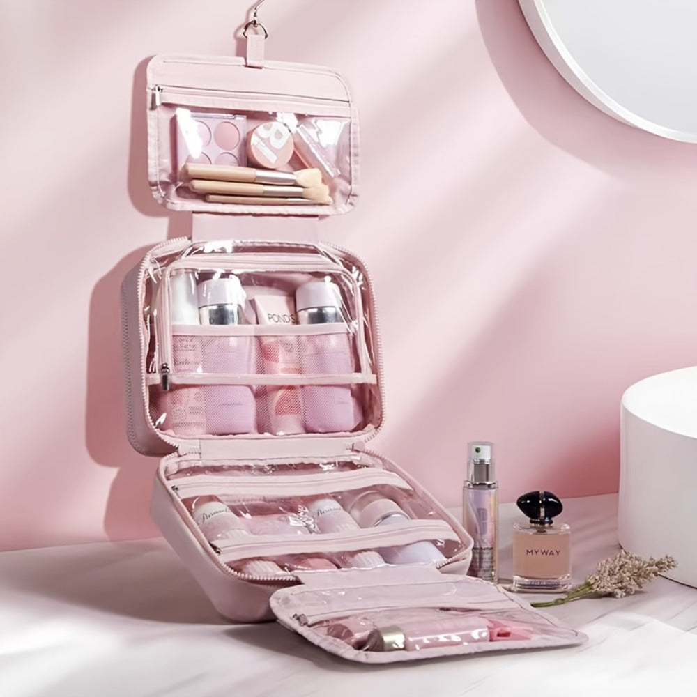 YinPin Travel Toiletry Bag, Hanging Travel Toiletry Bag with Jewelry Organizer Compartment Large Makeup Bag, PVC High Quality Cosmetic Travel Bag Trips Camping Bathroom