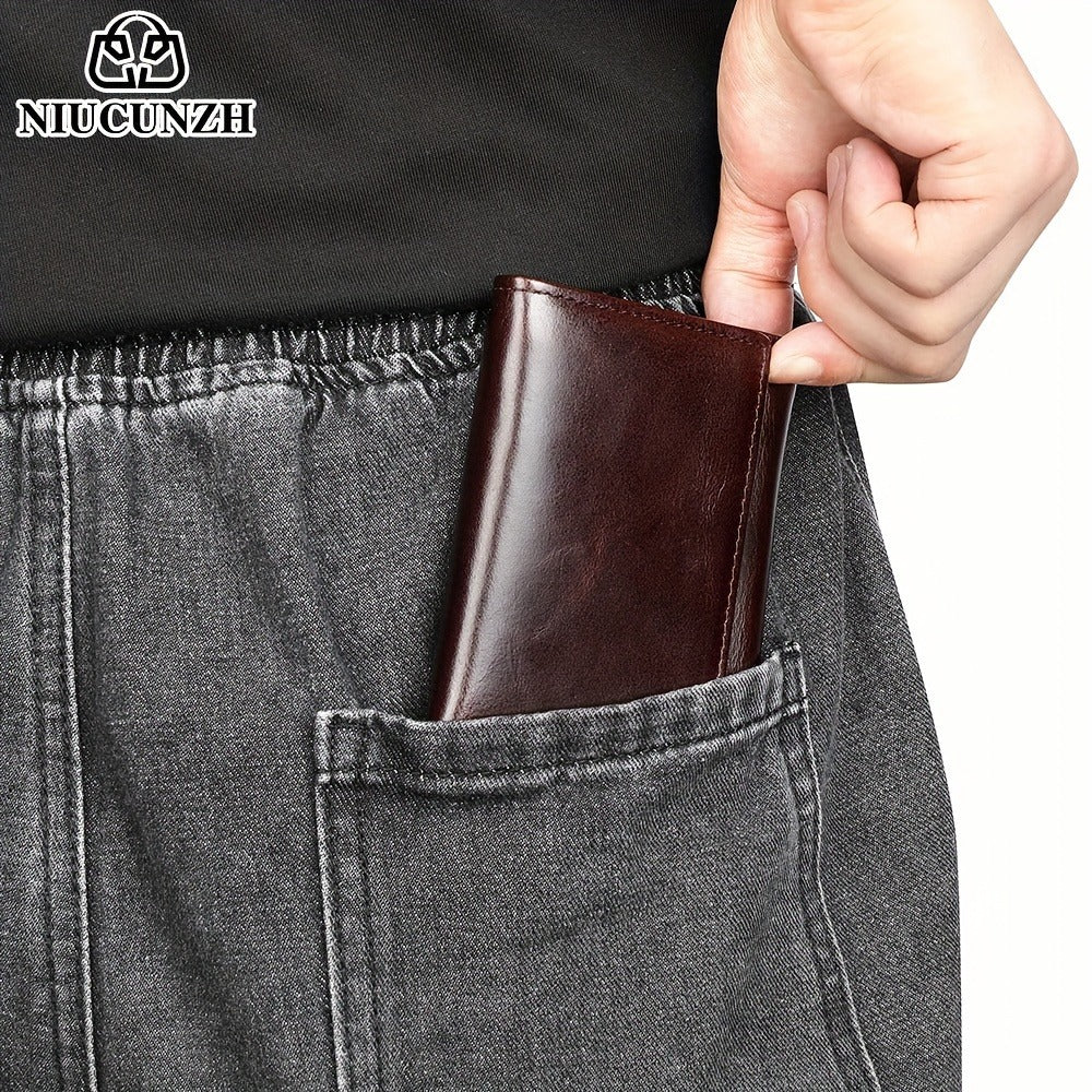 [Leather Tri-fold Wallet] Valentine's Day Gift, Genuine Leather Tri-fold Wallet - Anti-theft Brush Shield, Coin Pocket for Men