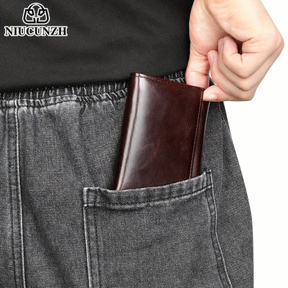 [Leather Tri-fold Wallet] Valentine's Day Gift, Genuine Leather Tri-fold Wallet - Anti-theft Brush Shield, Coin Pocket for Men