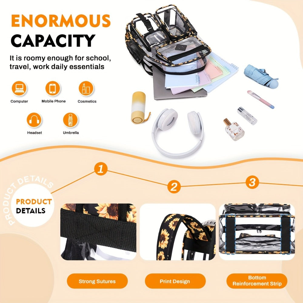 Transparent Double-shoulder Bag,, Casual, Large-capacity, Transparent Backpack, Extra-thick PVC, Solid Color, School Bag, Stadium, School, Simple, Computer Bag.