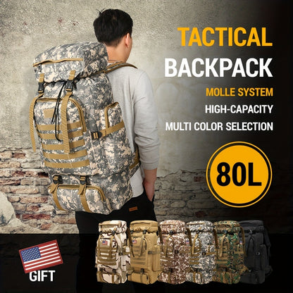 Men's Backpack for Mountain Climbing, Heavy Duty Double-Shoulder Travel Bag with Removable National Flag Patch Accessory