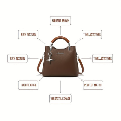 A Solid Color PU Women'S Handbag That Can Be Slung Over, Carried by Hand, Fashionable for Work And Commuting, with Detachable And Adjustable Shoulder Straps, And A Choice of Gifts