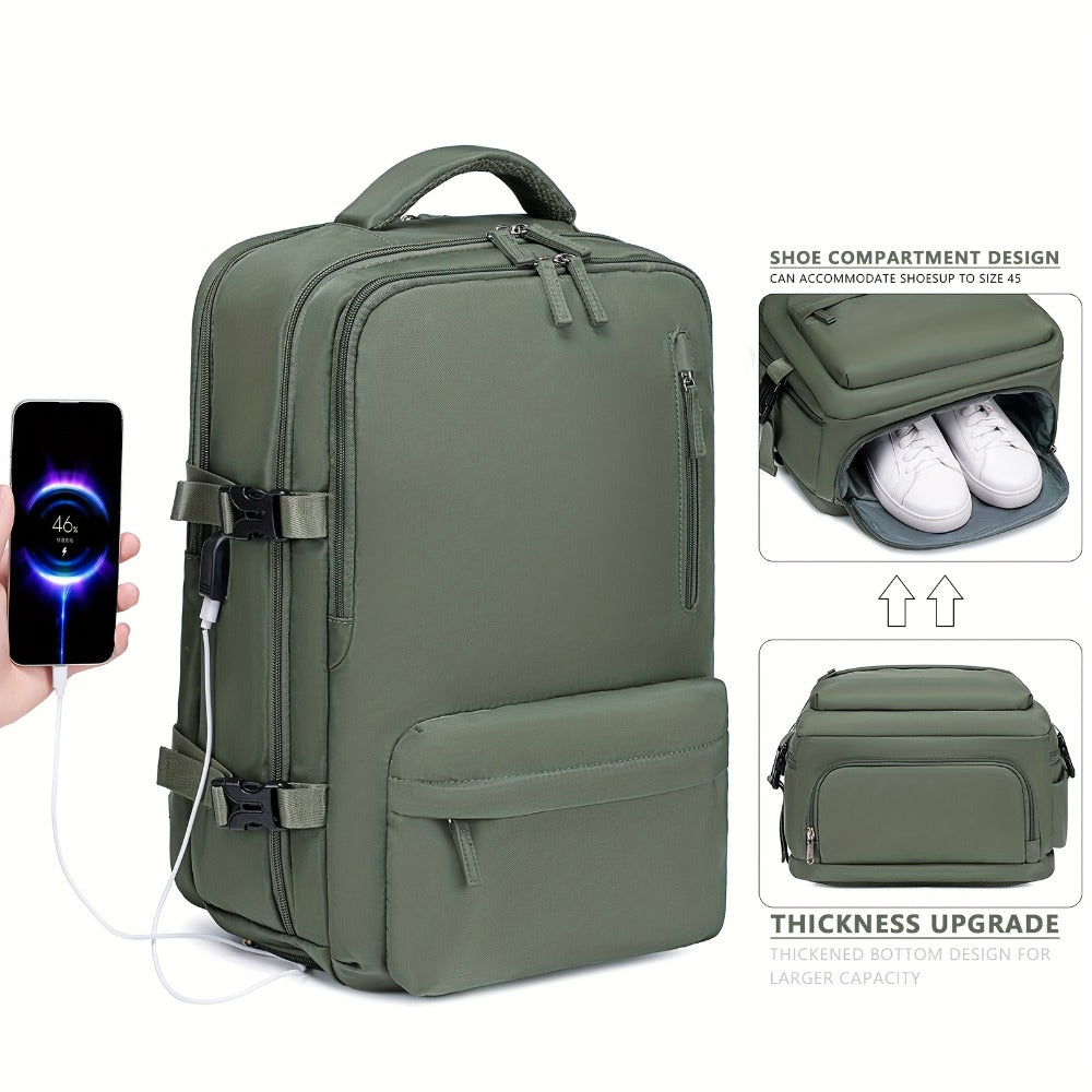 Airline-Approved Large Capacity Travel Backpack with 16" Laptop Compartment, Shoe Pocket & Multi-Pocket Organizer - Durable 180° Open Top, USB Charging, 360° Spinner Wheels for Business, Gym, School, Travel Backpack