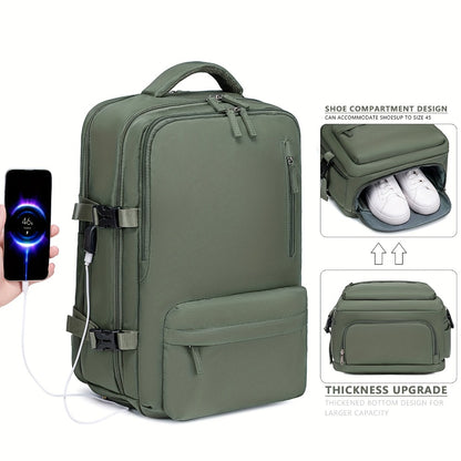 Airline-Approved Large Capacity Travel Backpack with 16" Laptop Compartment, Shoe Pocket & Multi-Pocket Organizer - Durable 180° Open Top, USB Charging, 360° Spinner Wheels for Business, Gym, School, Travel Backpack