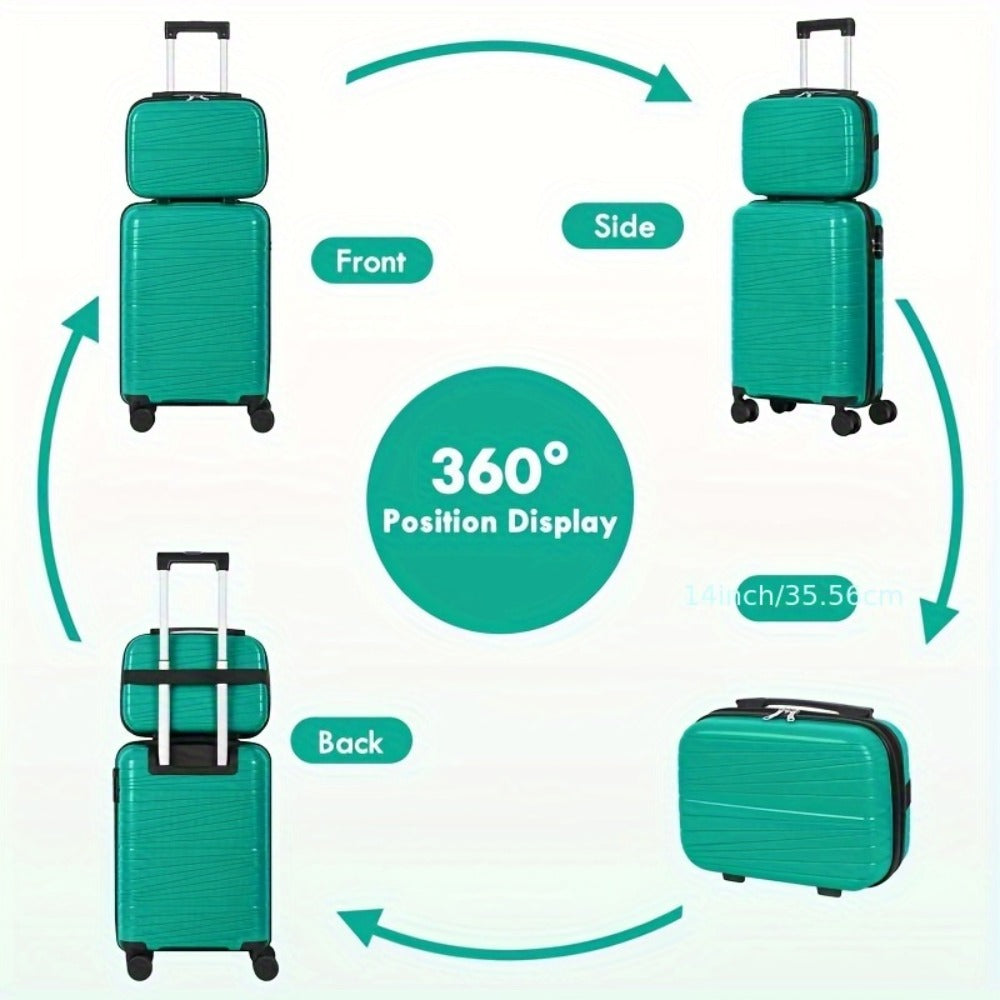 Travel Collection, Suitcases for Mothers And Daughters, Lightweight ABS Hard Shell, 20-Inch Rolling Luggage + 14-Inch Case, 360-Degree Spinner Wheels, Combination Lock, Ideal for Different Types of Travel, Available in Green, Pink, Silvery, Black