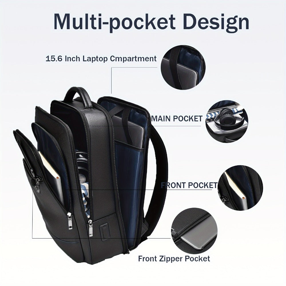 Laptop Backpack – 15.6 Inch, Genuine Leather, USB Charging, for Travel & Work | Bag Vero – detail view 9