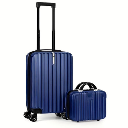 2pcs Luggage Set, 20-Inch Carry-On + 14-Inch Makeup Case, Hardshell Trolley Suitcase with Hooks And TSA Lock & Spinner Wheels, for Business Trips And Vacations. Rose Golden/Silvery/Deep Blue
