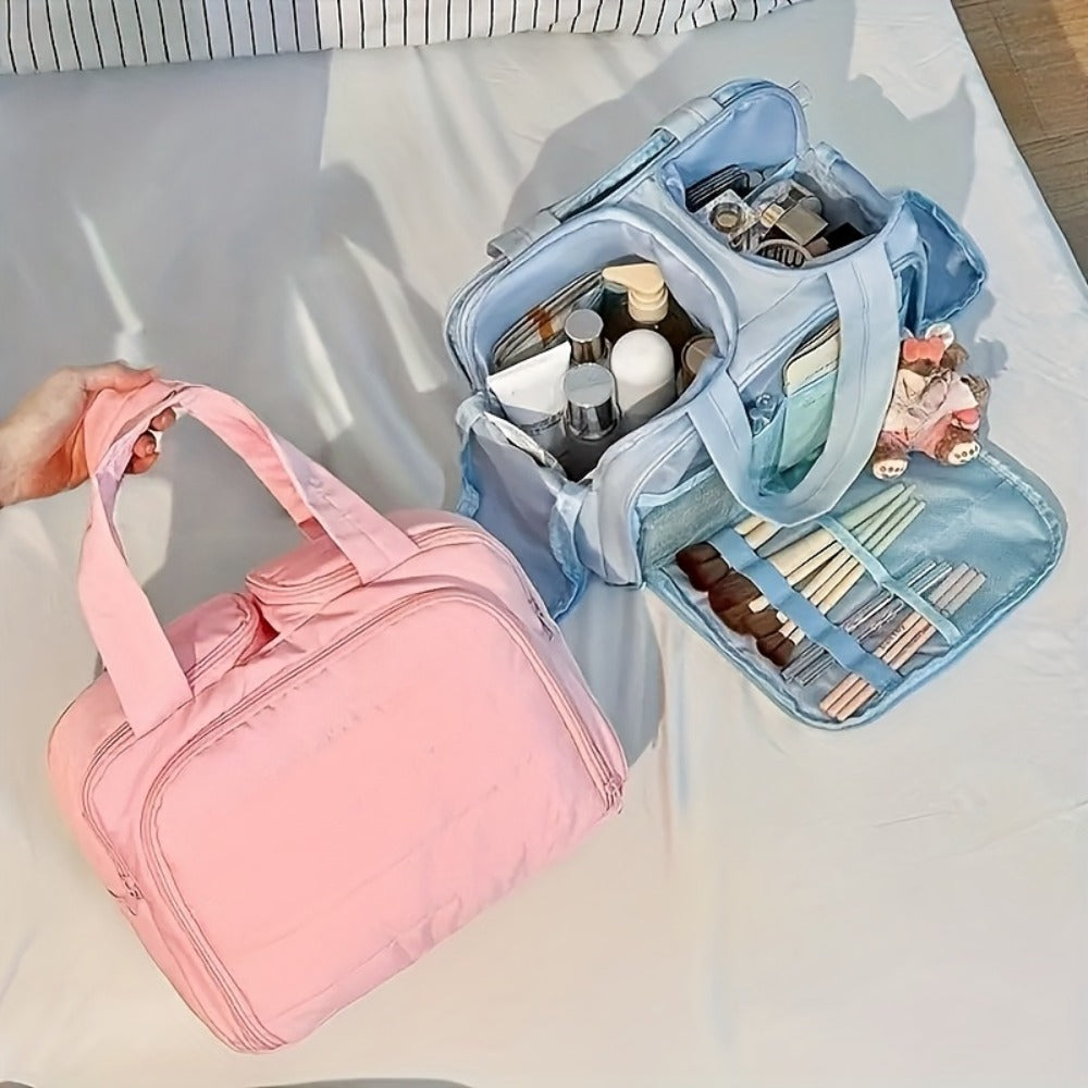 [Travel Makeup Bag] Elegant Standing Travel Makeup Bag with Large Capacity Multi-Compartment - Portable Handle Wash Bag Suitable for Daily Use & -the, Nylon Case with Standing Design ()