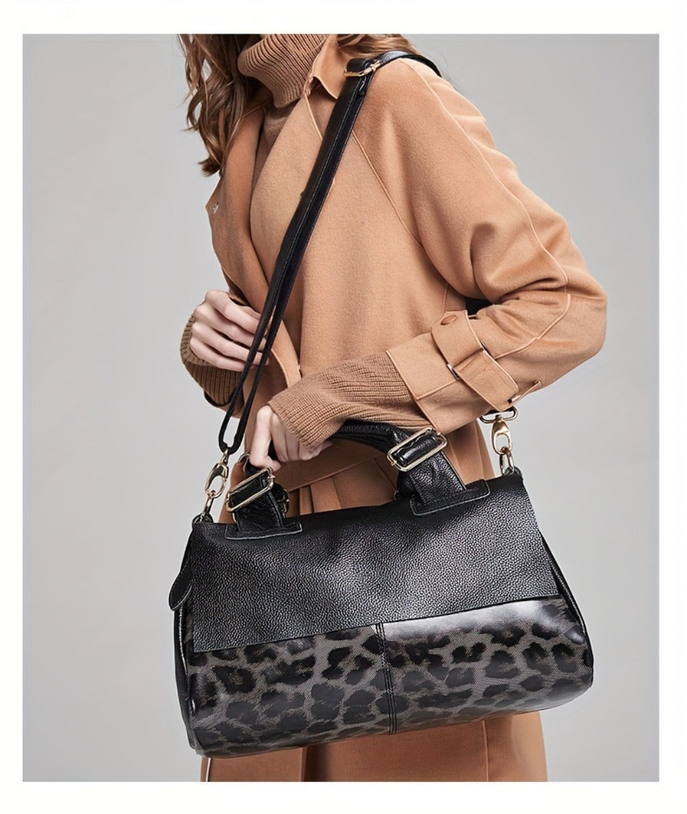 [Genuine Leather Bag] Head Layer Cowhide Women's Bag, Genuine Leather Women's Bag, Hand-Held Pillow Bag, Boston Women's Bag, Fashionable Single Shoulder Crossbody Women's Bag