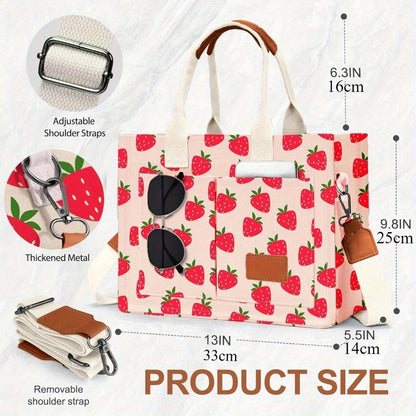 Large Capacity Multi-Pocket Tote Bag with Adjustable Crossbody/Handheld Strap, Wrist Strap & Button Closure - // Handbag for Work, Travel, Shopping - Casual Durable Handheld Bag