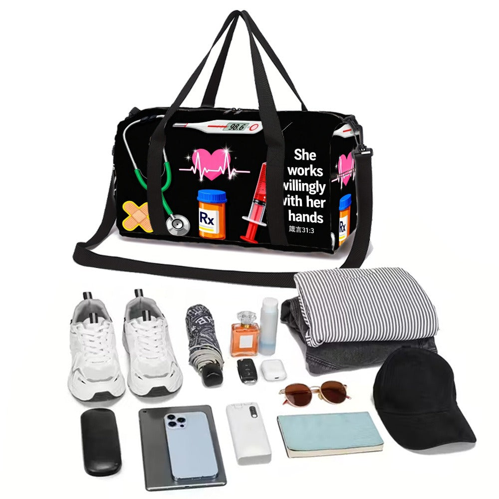 [Great Gift Machine Washable] Nurse Element Print Unisex Fitness Yoga Bag - Durable Daily Use (Great Gift) Machine Washable For Gym Large Capacity With Side/ Inner Pockets Adjustable Strap Travel Suitcase-Fixable