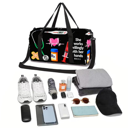 [Great Gift Machine Washable] Nurse Element Print Unisex Fitness Yoga Bag - Durable Daily Use (Great Gift) Machine Washable For Gym Large Capacity With Side/ Inner Pockets Adjustable Strap Travel Suitcase-Fixable
