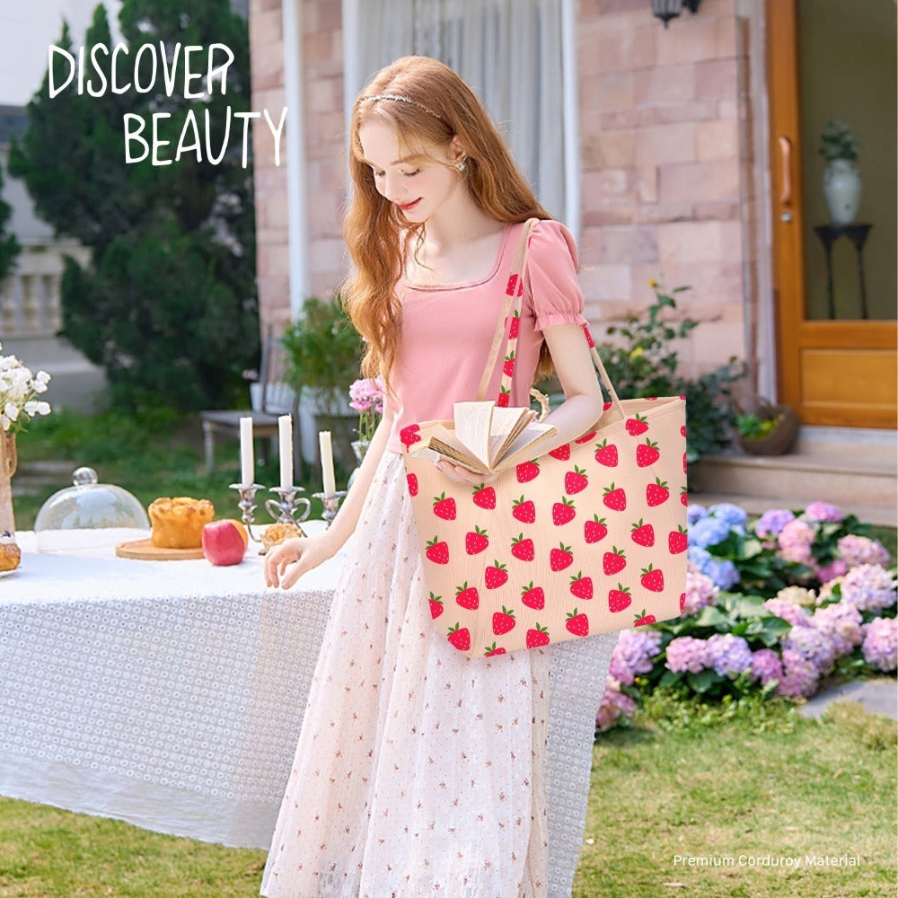 Corduroy Tote Bags for Women Shoulder Cord Purse with Inner Pocket, Large Capacity Tote Purse Reusable Grocery Shoulder Bag