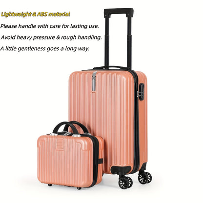2pcs Luggage Set, 20-Inch Rolling Suitcase & 14-Inch Makeup Bag, Travel Carry-On Trolley Bag with Spinning Wheels & TSA Lock for Business & Leisure Flights. Available In Four Colors.