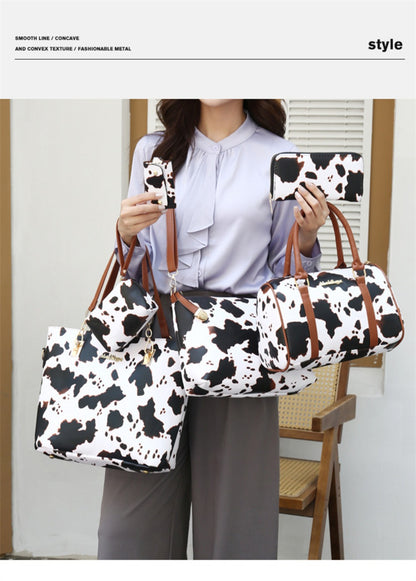 6pcs Set PU Fashion Cow Pattern Tote Bag Set, A Cost- Women'S Shoulder Bag, Crossbody Bag, And Wrinkle Resistant Handbag, Suitable As A Gift