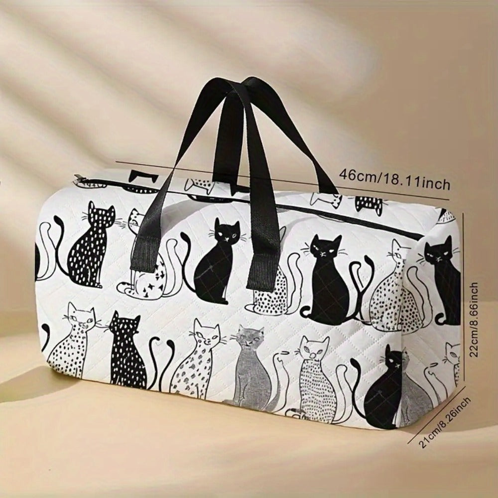 Chic Cat Print Large Capacity Travel Bag with Diamond Grid Design - Versatile Overnight & Yoga Tote, Portable Crossbody with Shoe Compartment - Perfect for Daily Use, Work, Or Travel, Gift for Your Friends