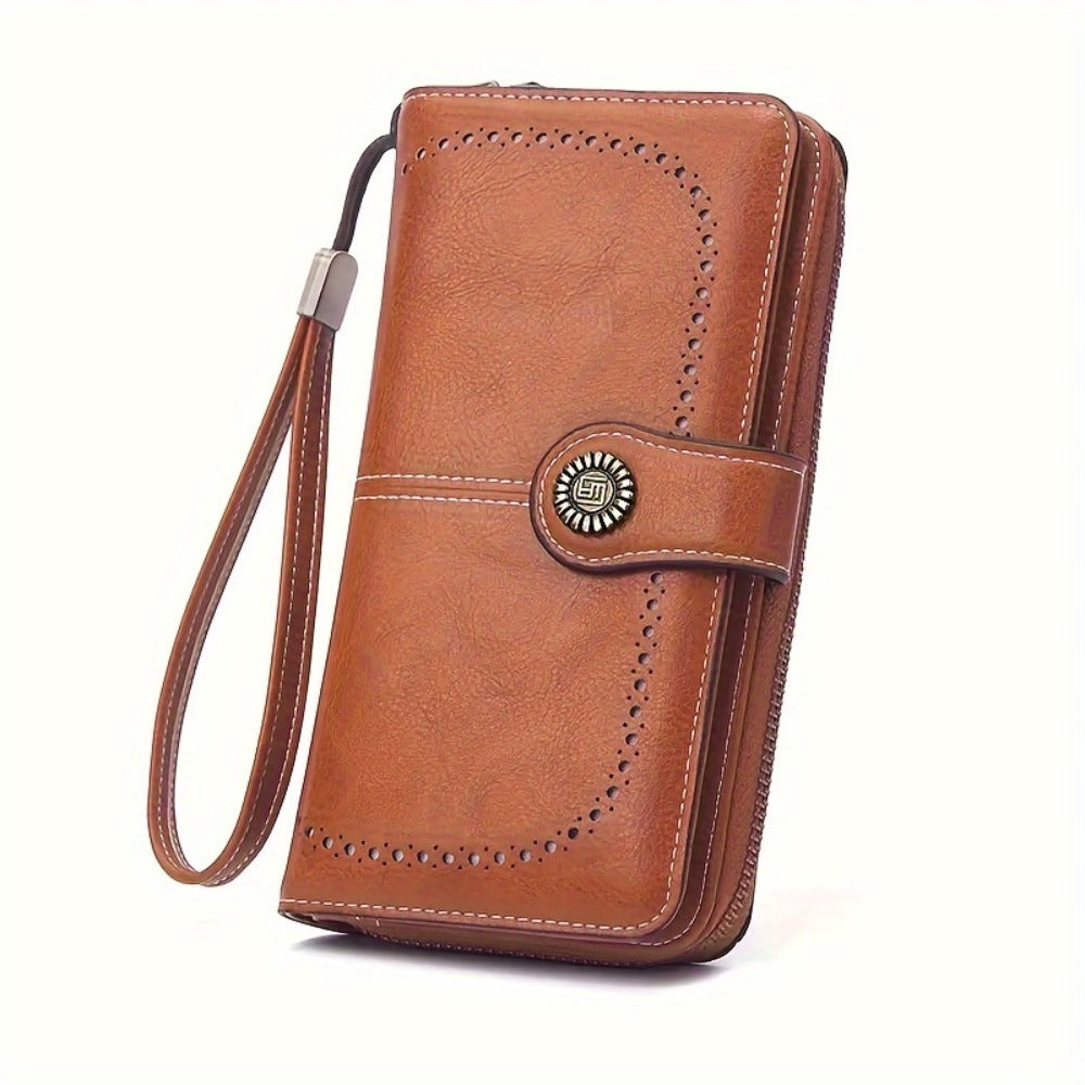 1pc Women's RFID Blocking Large Capacity Long Wallet with Wrist Strap - Multi-Compartment Zipper Purse, Phone Holder for Passport/Credit Cards, for smartphonelook (Smartphone Compatibility Varies by Model)