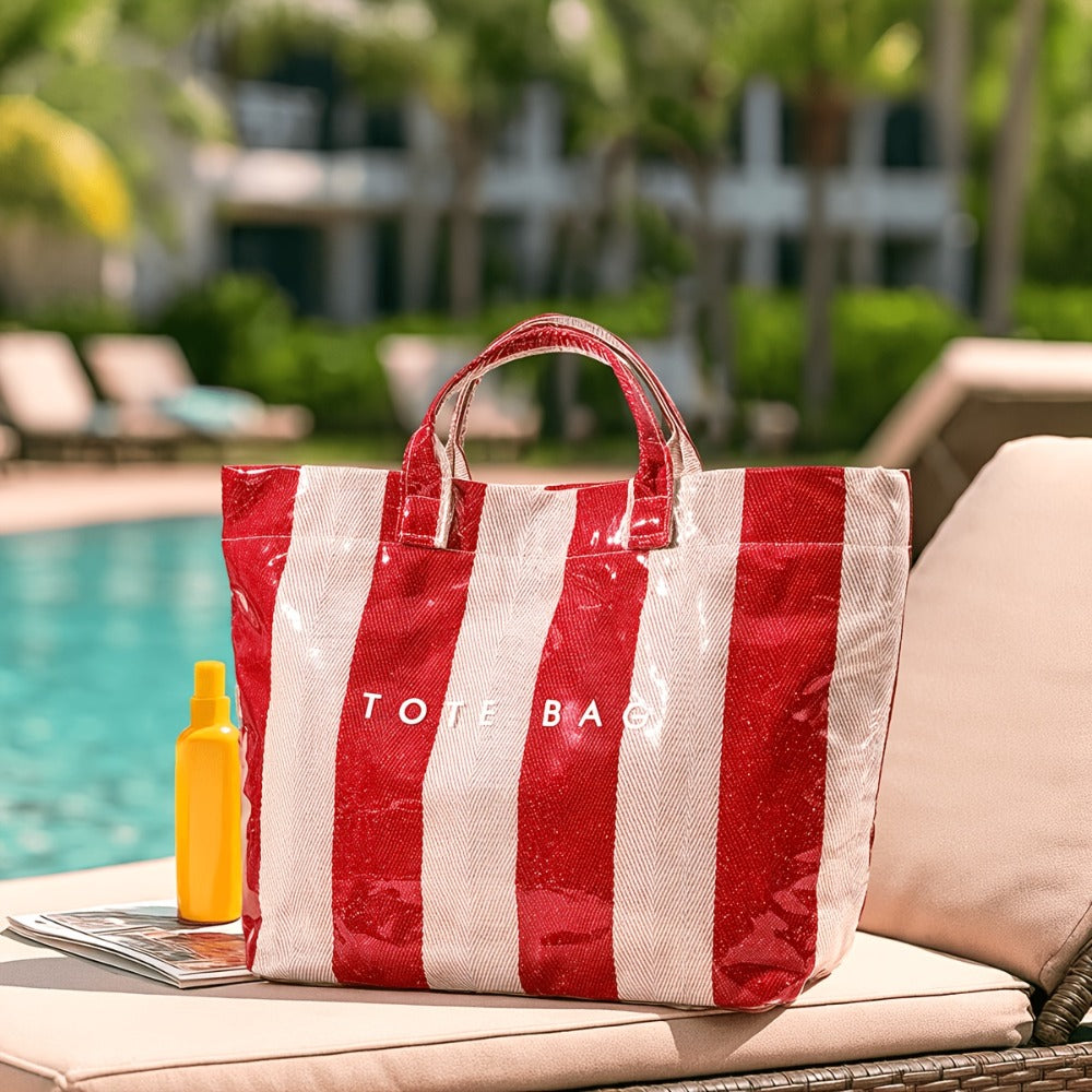 Fashion Casual New Large Capacity Women'S Casual Color Striped Tote Bag, A Versatile Shoulder Bag, Suitable For Daily Commuting, Shopping, And Beach Vacation