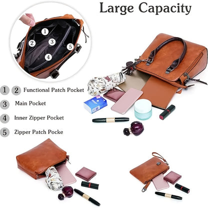 Fashionable And Versatile 4pcs Women's Bag Set, Retro Tote Bag, Crossbody Shoulder Bag, Handbag, Wallet, Oil Wax PU Tassel Tote Bag, Exquisite Y Scarf, Meeting The Needs Of Daily Commuting, Travel, for Best Birthday Gifts