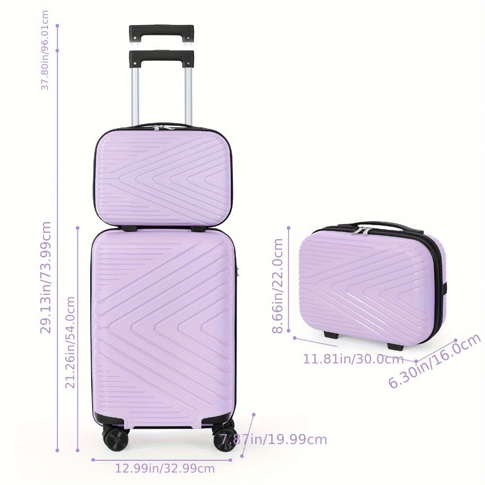 Rolling Luggage Suitcase Set Of 2 With Durable ABS Material, 20in Lightweight Boarding Box +14in Cosmetic Case, Checked Suitcase With Spinner Wheels & Aluminum Alloy Handle For Travel, Business Trips, School Season
