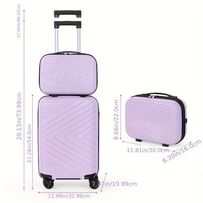 Rolling Luggage Suitcase Set Of 2 With Durable ABS Material, 20in Lightweight Boarding Box +14in Cosmetic Case, Checked Suitcase With Spinner Wheels & Aluminum Alloy Handle For Travel, Business Trips, School Season
