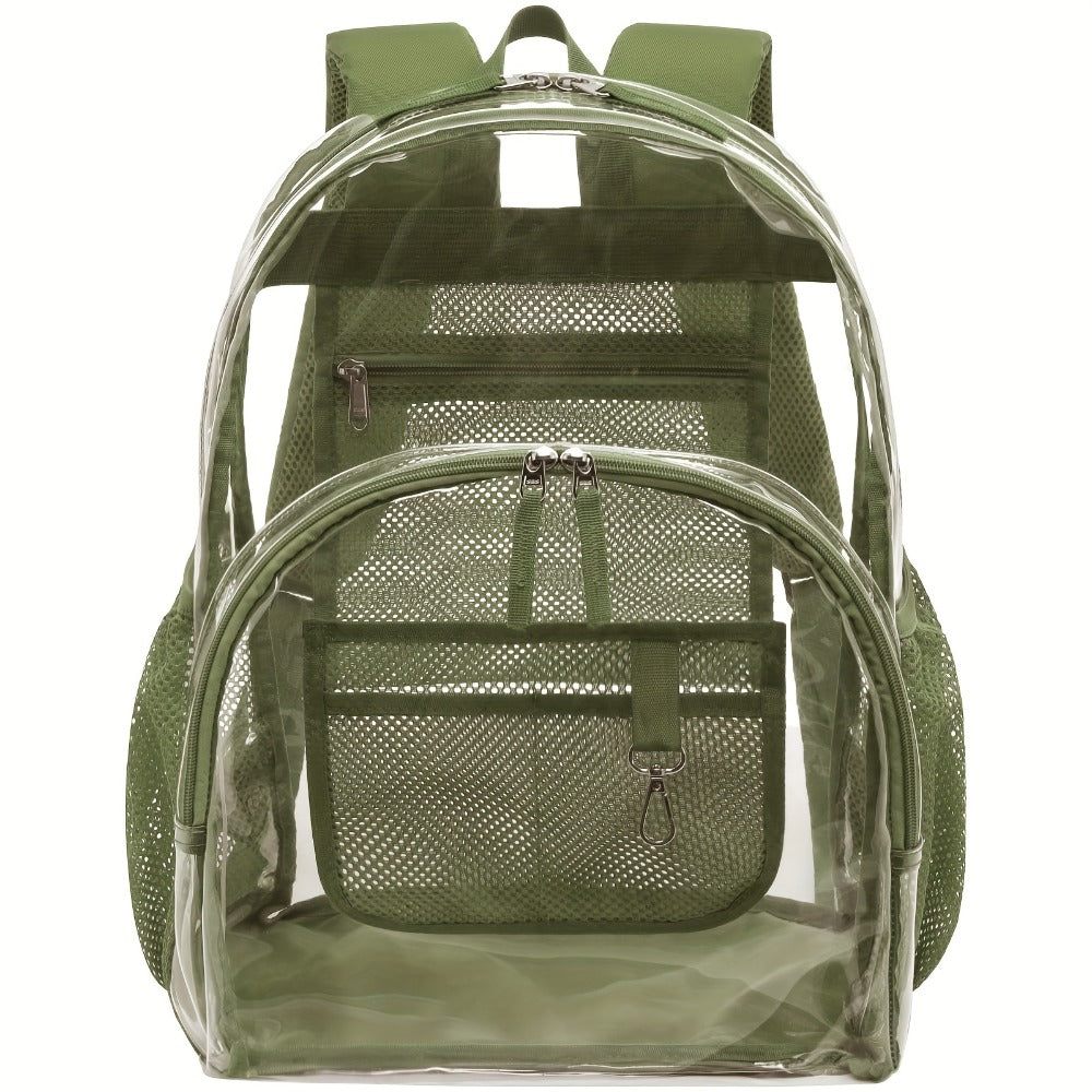 Heavy-Duty Clear Backpack - Large Transparent Backpack with Front Zipper Compartment & Side Pocket, Heavy-Duty PVC School Backpack, Bookbag for College, Travel, Work - Easy Visibility & Secure Zipper Closure, Backpack for Travel, College Student Bag, Rein