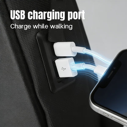 Geometric Sling Chest Bag with USB Charging Port, Hard Shell Crossbody Pack for Hiking Cycling